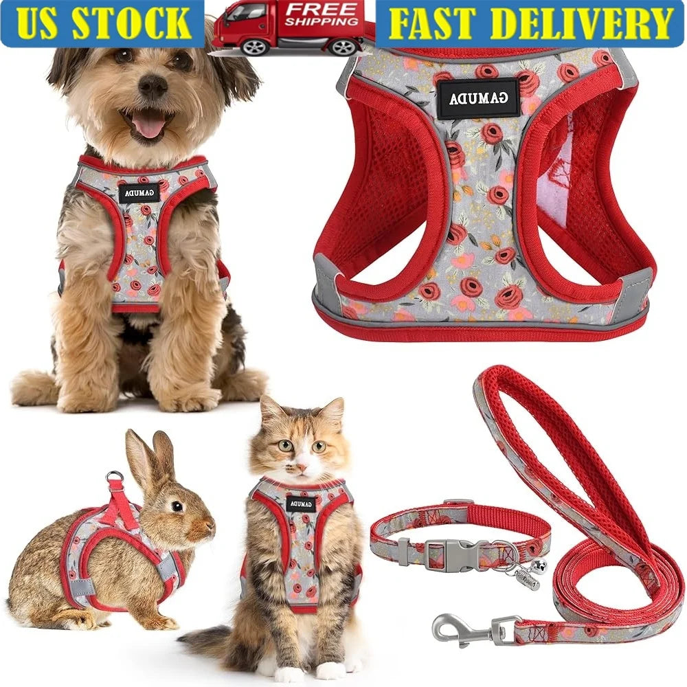No-pull reflective dog harness and leash set