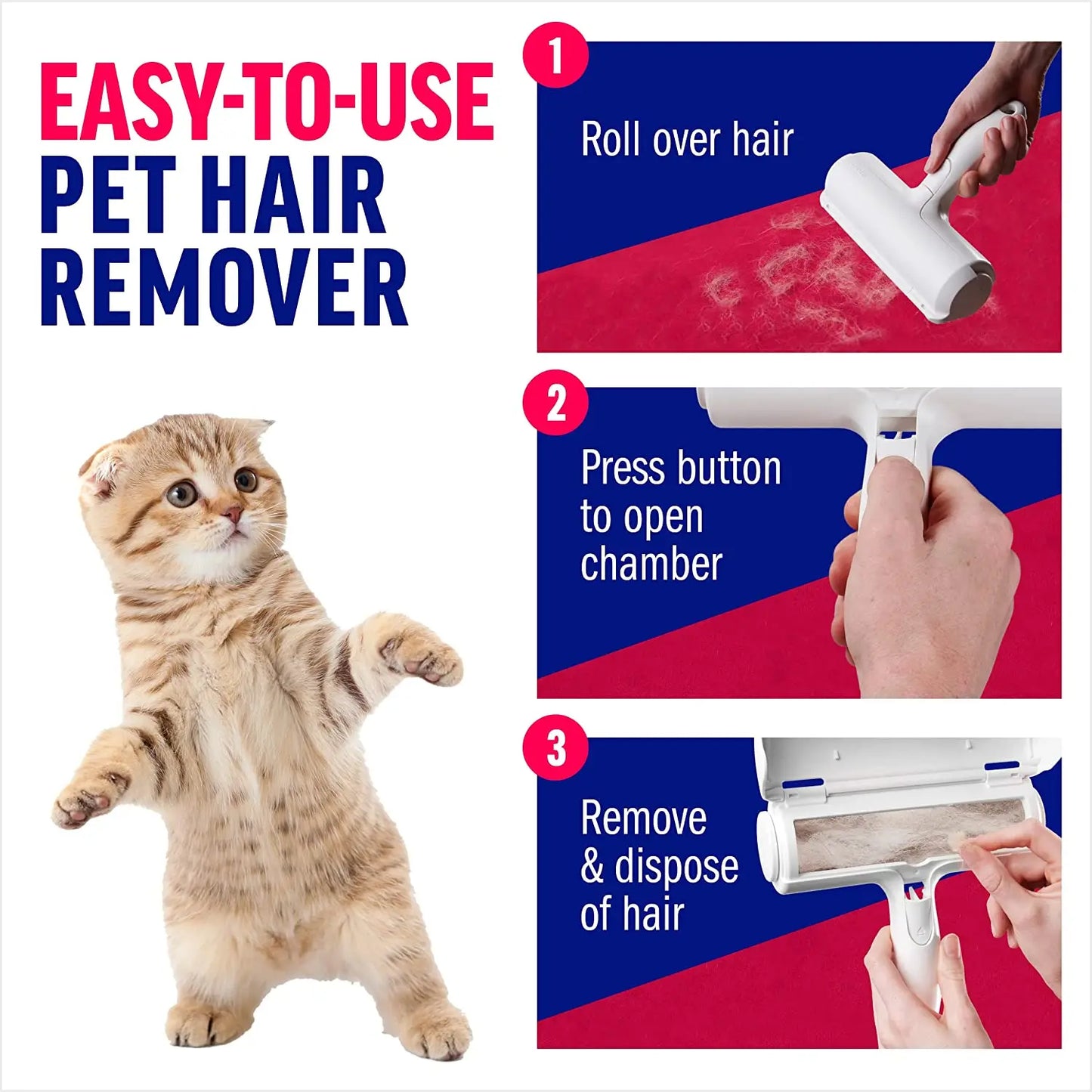 Revolutionary Pet Hair Remover Roller - Effortlessly Eliminate Dog & Cat Fur with Self-Cleaning Base - Ultimate Solution for Fur-Free Furniture