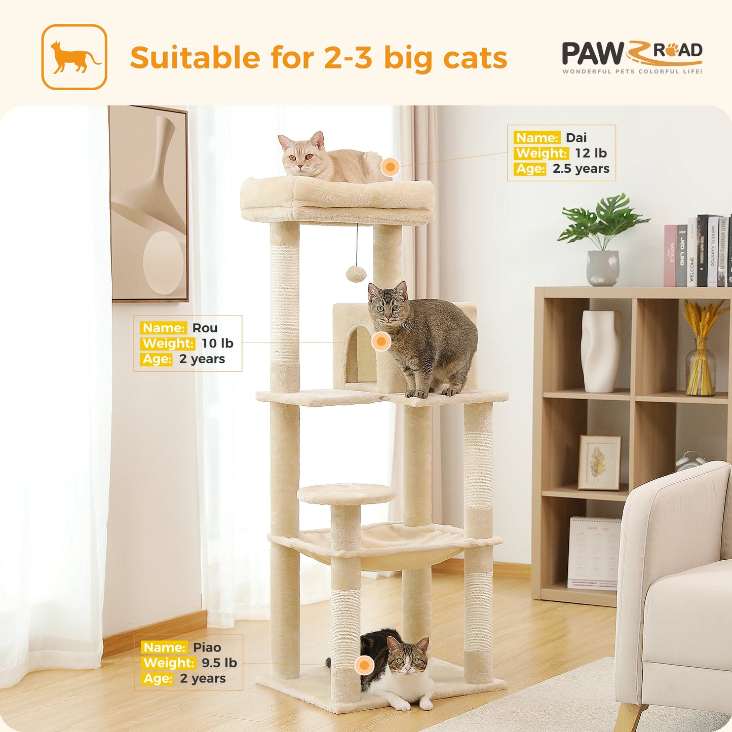 Deluxe 5-Level Cat Tree Tower for Indoor Cats - Spacious Hammock, Cozy Condo, and Durable Sisal Scratching Posts